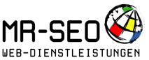 Schriftzug MR-SEO Web-Dienstleistungen mit Weltkugel